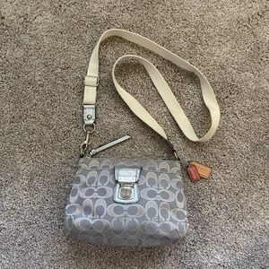 Coach Canvas Crossbody Bag (Silver, Gray, Tan Combo)